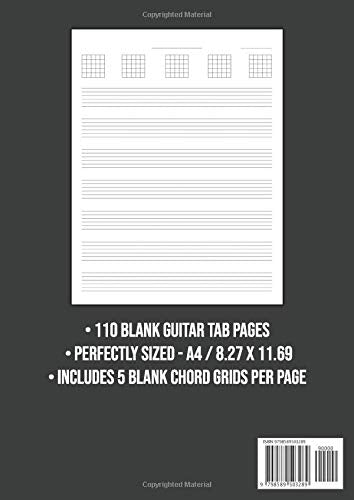 Blank Guitar Tab Manuscript Paper: Guitar Tablature Notebook | 110 Sheets