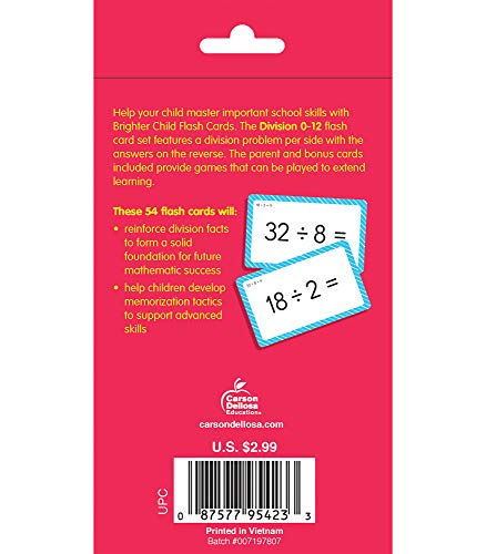 Carson Dellosa 54 Division Flash Cards, Flashcards Covering All Facts for Dividing Through 12, Math Games for Kids 8-12, 3rd Grade Mathematics and Up