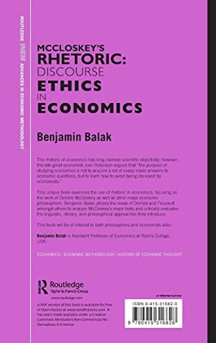 McCloskey's Rhetoric: Discourse Ethics in Economics (Routledge INEM Advances in Economic Methodology)