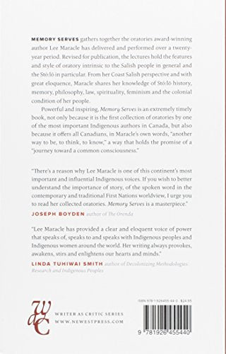 Memory Serves: Oratories (Writer as Critic) — back cover