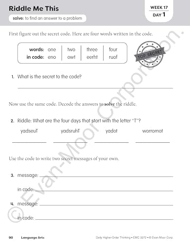 Evan-Moor Daily Higher-Order Thinking, Grade 2, Homeschooling and Classroom Resource Workbook, Brainteasers, Critical Thinking, Problem Solving, Logic Puzzles, Language Play, Drawing