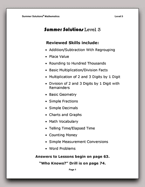 Summer Solutions Math Workbook (Level 3)