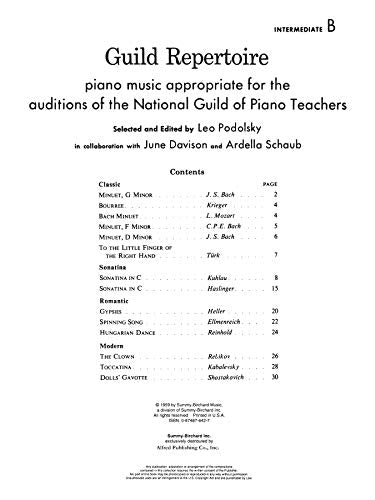 Guild Repertoire -- Piano Music Appropriate for the Auditions of the National Guild of Piano Teachers: Intermediate B (Summy-Birchard Edition)