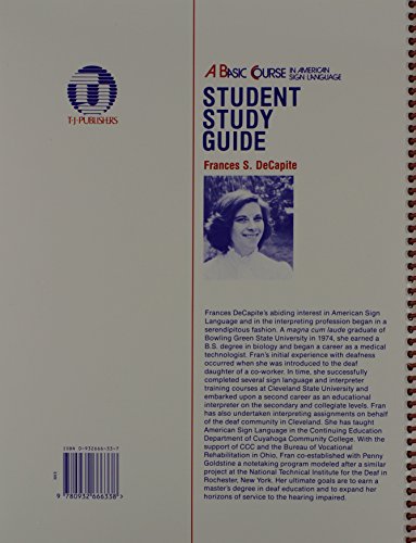 Student Study Guide to a Basic Course in American Sign Language — back cover
