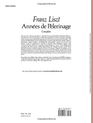 Années de Plerinage, Complete (Dover Classical Piano Music) — back cover
