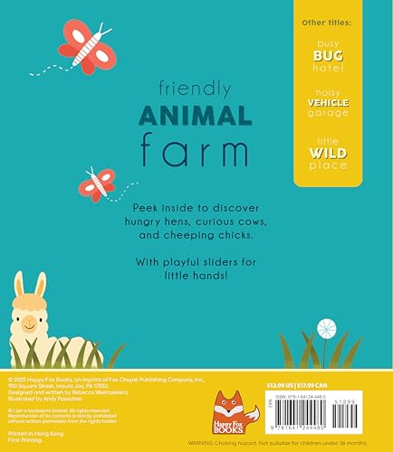 Friendly Animal Farm (Happy Fox Books) Interactive Board Book for Kids Ages 3-6 - Meet Farm Animals like Horses, Sheep, Chickens, Llamas, and More, with Sliders to Make Them Move