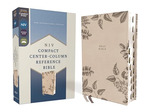 NIV, Compact Center-Column Reference Bible, Leathersoft, Stone, Red Letter, Thumb Indexed, Comfort Print