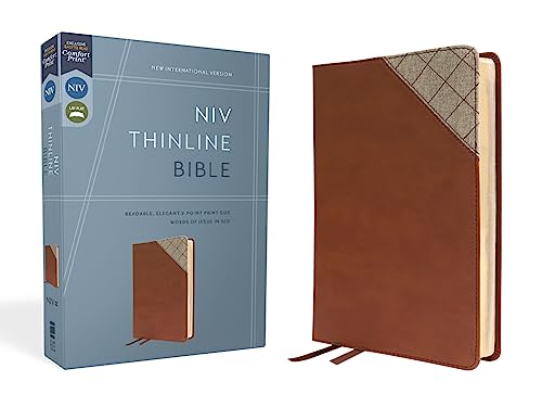 NIV, Thinline Bible, Leathersoft, Brown, Red Letter, Comfort Print