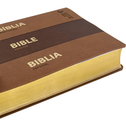 Biblia Trilíngue Portugus English Espaol NAA ESV RVC Marrón Símil Piel (English and Spanish Edition)