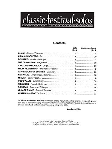 Classic Festival Solos (E-flat Alto Saxophone), Vol 1: Piano Acc. (Classic Festival Solos, Vol 1)