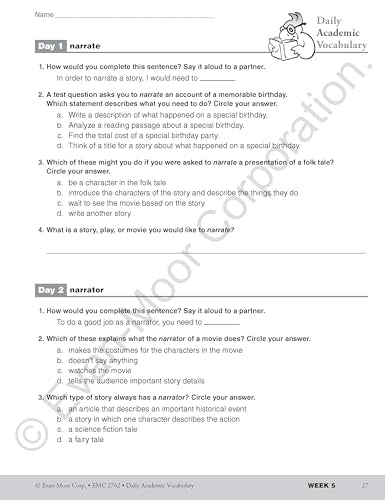 Evan-Moor Daily Academic Vocabulary, Grade 6, Teachers Edition