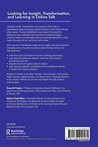 Looking for Insight, Transformation, and Learning in Online Talk — back cover