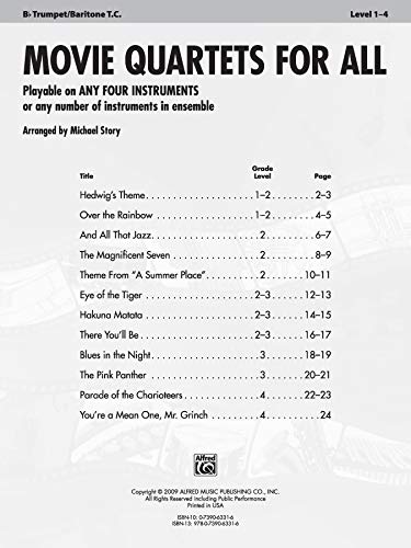 Movie Quartets for All: B-flat Trumpet, Baritone T.C. (For All Series)