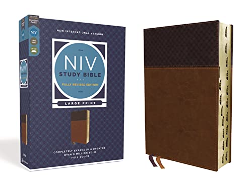 NIV Study Bible, Fully Revised Edition (Study Deeply. Believe Wholeheartedly.), Large Print, Leathersoft, Brown, Red Letter, Thumb Indexed, Comfort Print