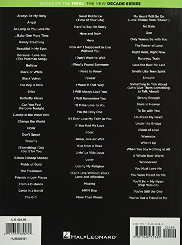 Songs of the 1990s - The New Decade Series  Easy Piano Songbook with Lyrics for Beginners and Intermediate Players  80 Classic Pop Rock R&B Hits  Piano Sheet Music Collection for Practice or Gift
