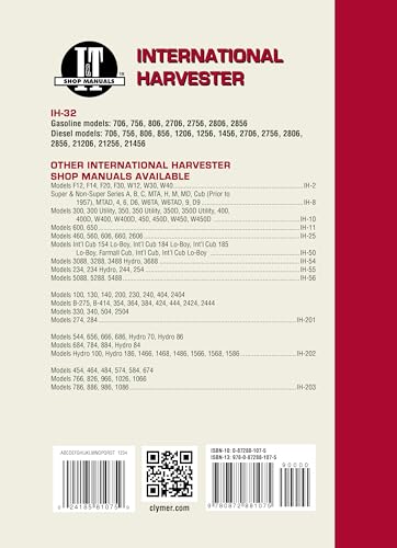 International Harvester Shop Manual Series 706 756 806 856 1206 + (Manual Ih-32)