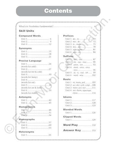 Evan-Moor Vocabulary Fundamentals, Grade 4 Homeschool and Classroom Resource, Reproducible Worksheets, Compound Words, Synonyms, Antonyms, Homophones, Homographs, Prefixes, Root Words, Idioms