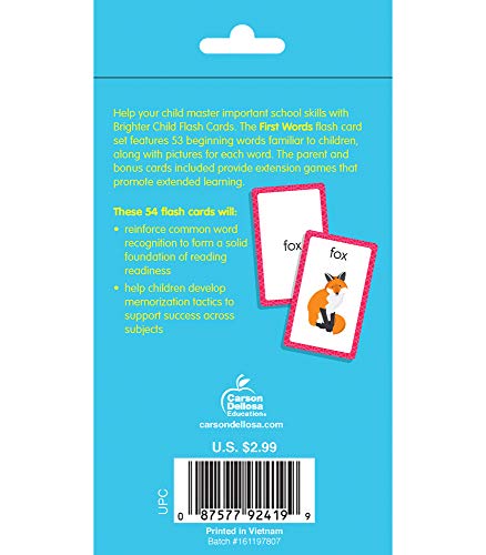 Carson Dellosa 54 Phonics Flash Cards, Sight Words Flashcards for Kids Ages 4 and Up, Preschool and Kindergarten High Frequencey Vocabulary Learning Resources, Toddler Stocking Stuffers