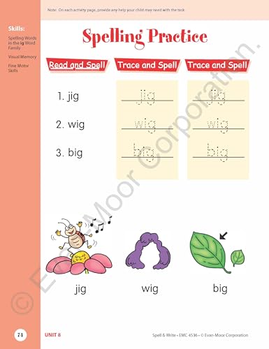 Evan-Moor Skill Sharpeners Spell and Write Workbook, Kindergarten, Spelling Patterns, Test Prep, Word Families, Short Vowels, Grammar, Punctuation, Matching, Vocabulary, Activities, Homeschool