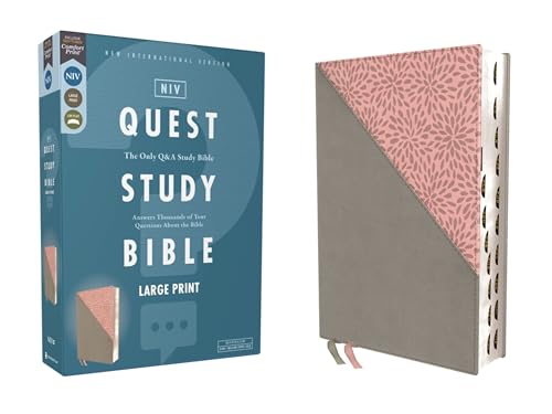 NIV, Quest Study Bible, Large Print, Leathersoft, Gray/Pink, Thumb Indexed, Comfort Print: The Only Q and A Study Bible