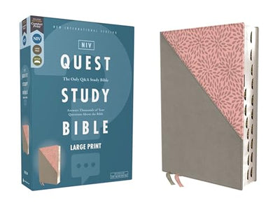 NIV, Quest Study Bible, Large Print, Leathersoft, Gray/Pink, Thumb Indexed, Comfort Print: The Only Q and A Study Bible