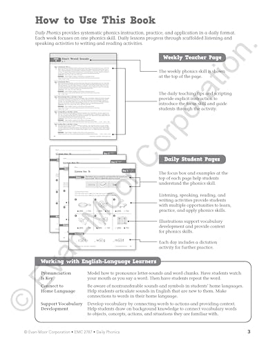 Evan-Moor Daily Phonics, Grade 1, Homeschooling & Classroom Resource Workbook. Phonemic Awareness, Decoding, Word-Study, Teaching Editions, Reproducible Worksheets