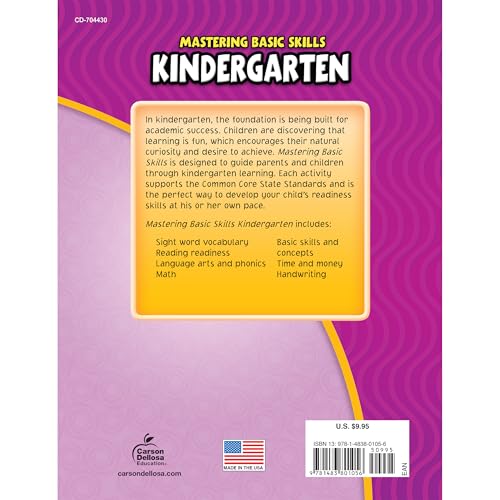Carson Dellosa Mastering Basic Skills Kindergarten Workbook, Phonics, Sight Words, Reading, and Math for Kids Ages 5-6, Classroom or Homeschool Curriculum