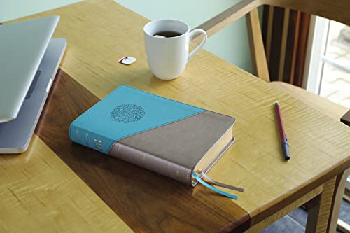 NIV, Personal Size Bible, Large Print, Leathersoft, Teal/Gold, Red Letter, Thumb Indexed, Comfort Print