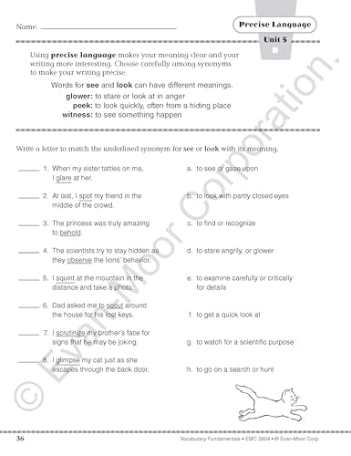 Evan-Moor Vocabulary Fundamentals, Grade 4 Homeschool and Classroom Resource, Reproducible Worksheets, Compound Words, Synonyms, Antonyms, Homophones, Homographs, Prefixes, Root Words, Idioms