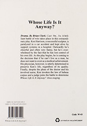 Whose Life Is It Anyway? — back cover