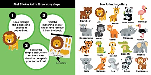 First Sticker Art: Zoo Animals: Color By Stickers for Kids, Make 20 Animal Pictures! (Independent Activity Book, Perfect Easter Basket Stuffer and Gift for Ages 3+)