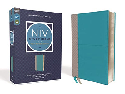 NIV Study Bible, Fully Revised Edition (Study Deeply. Believe Wholeheartedly.), Leathersoft, Teal/Gray, Red Letter, Comfort Print