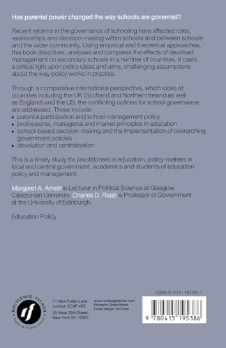 The Governance of Schooling (Comparative Studies of Devolved Management)