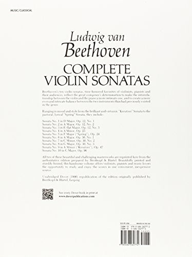 Complete Violin Sonatas (Dover Chamber Music Scores) — back cover