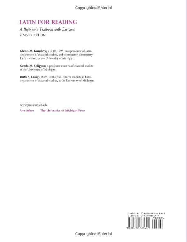 Latin for Reading: A Beginner's Textbook with Exercises — back cover