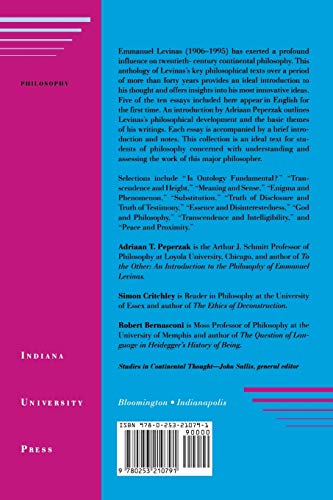 Emmanuel Levinas: Basic Philosophical Writings (Studies in Continental Thought)