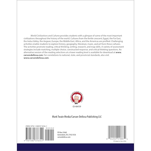 Mark Twain World Civilizations and Cultures World History Workbook, Grades 5-8, Ancient History and Ancient Civilizations, 5th Grade Workbooks and Up, Classroom or Homeschool Curriculum
