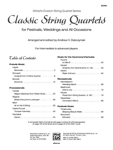 Classic String Quartets for Festivals, Weddings, and All Occasions: Conductor Score (Alfred's Ovation String Quartet Series)