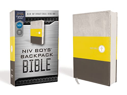 NIV, Boys' Backpack Bible, Compact, Leathersoft, Yellow/Gray, Red Letter, Comfort Print: A Portable, Durable, and Easy-to-Read Bible that Goes Everywhere