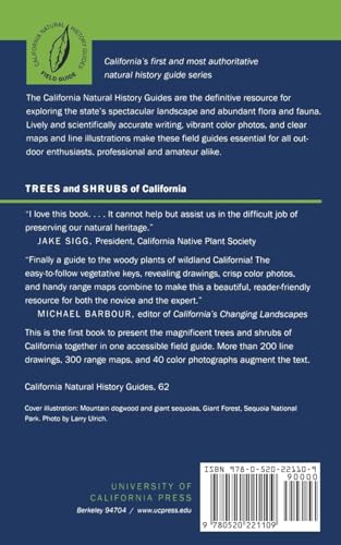 Trees and Shrubs of California (California Natural History Guides) (Volume 62) — back cover