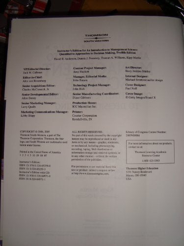 An Introduction to Management Science: Quantitative Approaches to Decision Making (with CD-ROM and Crystal Ball Pro Printed Access Card)