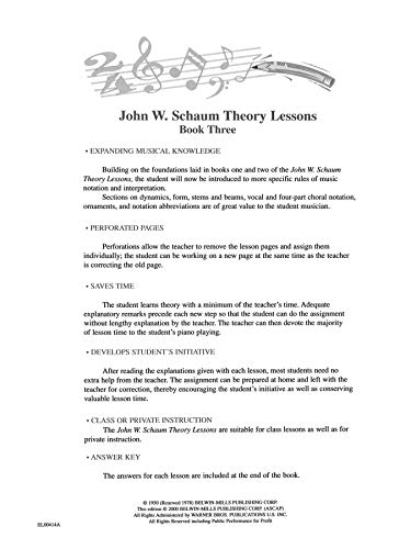 Theory Lessons, Bk 3 (Schaum Method Supplement, Bk 3) — back cover