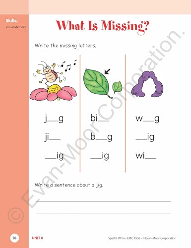 Evan-Moor Skill Sharpeners Spell and Write Workbook, Kindergarten, Spelling Patterns, Test Prep, Word Families, Short Vowels, Grammar, Punctuation, Matching, Vocabulary, Activities, Homeschool