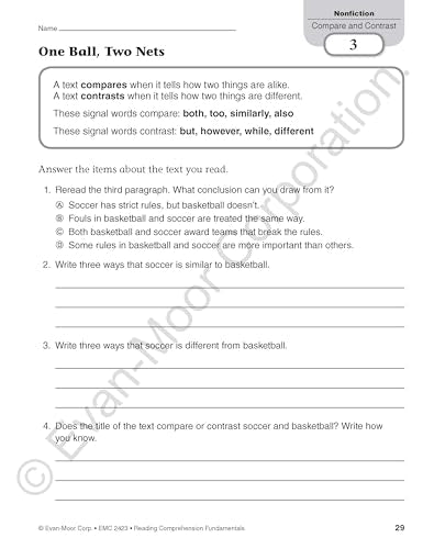 Evan-Moor Reading Comprehension Fundamentals, Grade 3