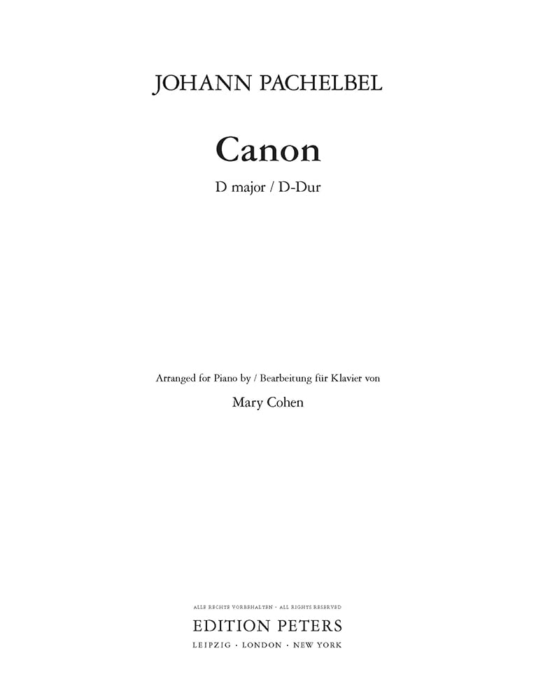Canon in D (Arranged for Piano): Sheet (Edition Peters)