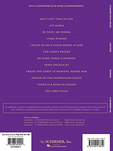 12 Sacred Vocal Solos for Classical Singers: Low Voice Edition With a CD of Piano Accompaniments
