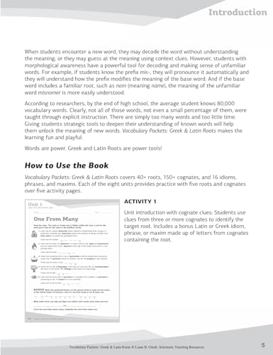 Vocabulary Packets: Greek & Latin Roots: Ready-to-Go Learning Packets That Teach 40 Key Roots and Help Students Unlock the Meaning of Dozens and Dozens of Must-Know Vocabulary Words