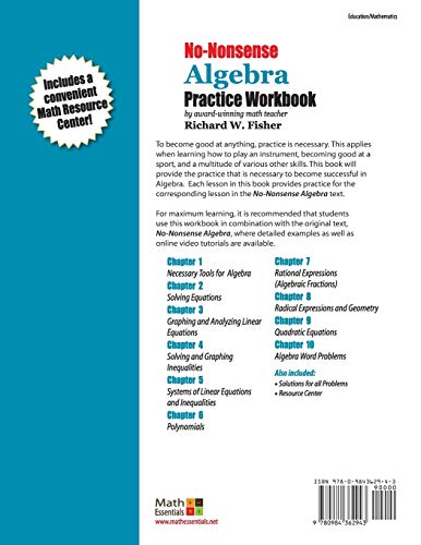 No-Nonsense Algebra Practice Workbook: Part of the Mastering Essential Math Skills Series (Stepping Stones to Proficiency in Algebra)