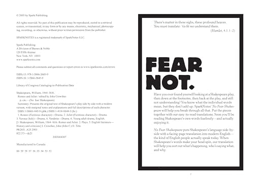 Romeo and Juliet: No Fear Shakespeare Side-By-Side Plain English