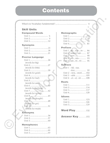 Evan-Moor Vocabulary Fundamentals, Grade 3 Homeschool and Classroom Resource, Reproducible Worksheets, Compound Words, Synonyms, Antonyms, Homophones, Homographs, Prefixes, Root Words, Idioms